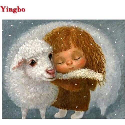 Full square round drill Diamond Painting Mosaic Little girl and sheep Diamond Embroidery full display 5D DIY Cross Stitch decor