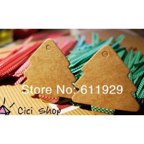 DIY blank christmas tree kraft paper hang tag/gift packing decorated card/swing tag/price tag 200 pcs a lot