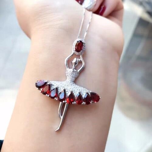 Dancing little girl, natural garnet necklace, hot style, exquisite style, 925 silver design