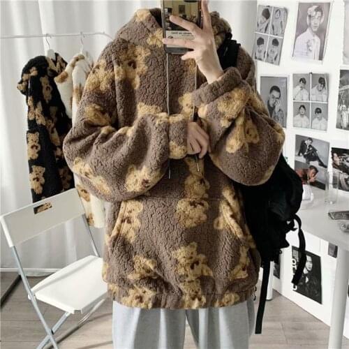 Korean Fashion Teddy Bear Hoodies Pullovers Man Harajuku Loose Casual Sweatshirt Autumn All Match Sweatshirts Couple Clothing