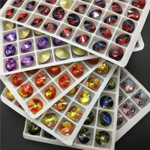 TopStone 12mm K9 Crystal Rivoli Tourmaline Round Rhinestone Pointback Fancy Stone more colors mixed