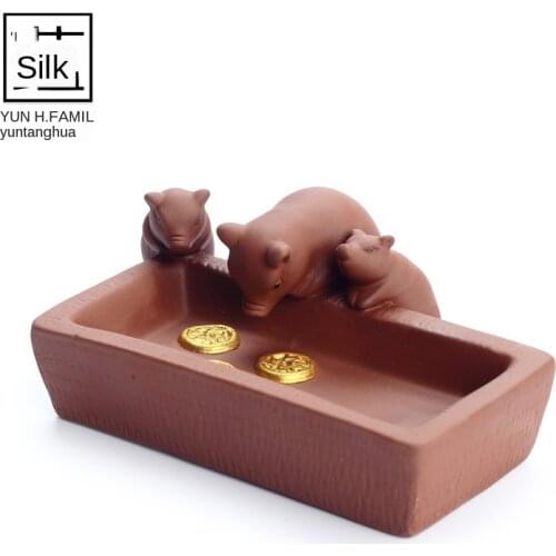 Fun Three Little Pigs Drink Three Happy Home Raw Ore Clay Tea Ornaments Tea Set Decoration Tea Set Accessories Tea Decoration