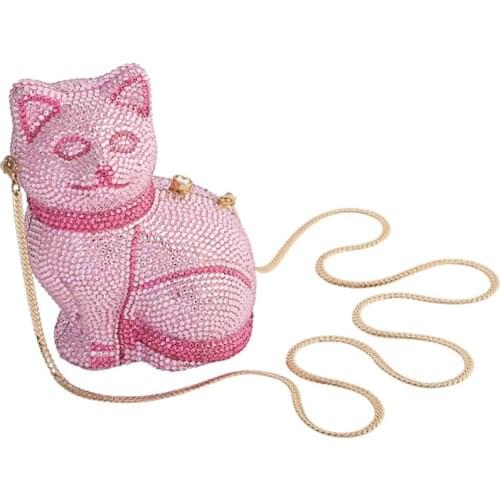Women Cat Shape Crystal Diamond Evening Bags Wedding Party Bridal Clutches Bags Minaudiere Handbag Bridesmaid Clutch Purse Bags