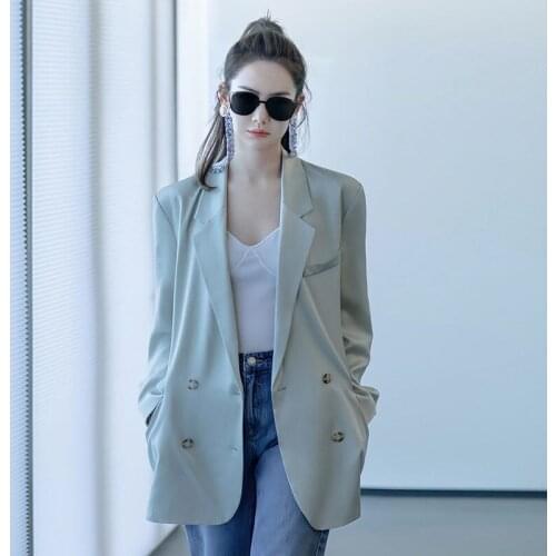 Light Green Double-breasted Jacket Women 2021 Early Fall Womens Clothing Niche Design Sense Female Student Shoulder Pads Blazer
