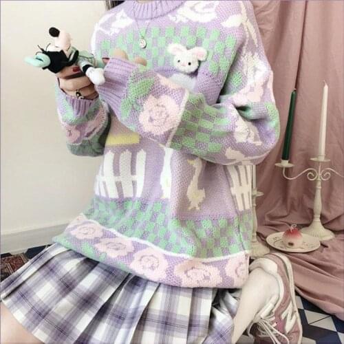 Chic Japanese sweet casual sweater ins Harajuku cute duck loose O-neck top autumn new Korean style preppy women knitted sweater