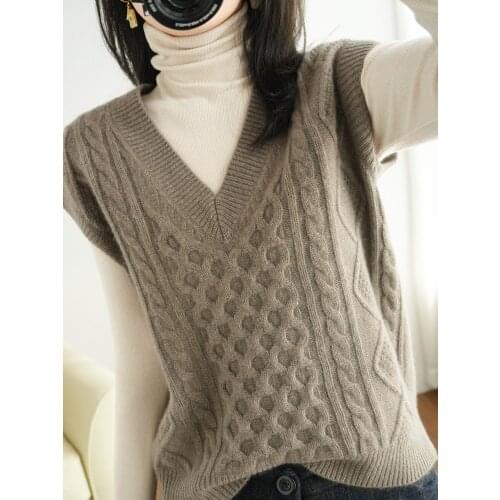 Wool 2021 spring new womens Pullover loose V-neck solid color fashion versatile knitted vest vest