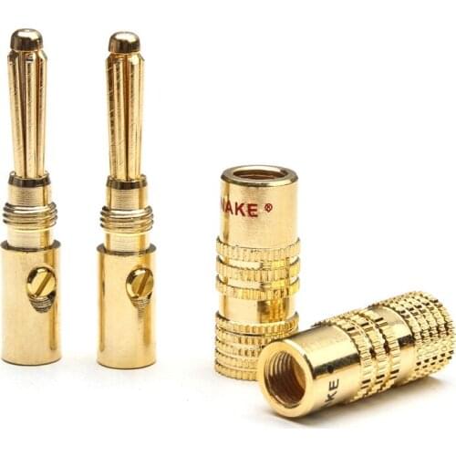12Pcs 4mm 24k Gold Connectors Banana Plug Copper plated Musical Speaker Cable Wire Banana Plugs Wire Connectors