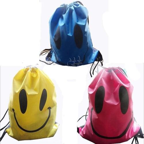 12pcs Smiley Smily Pattern Swimming Bag Cartoon Beach Bag Portable Fodable Drawstring Storage Bag Shoes Bag Drawstring Backpack