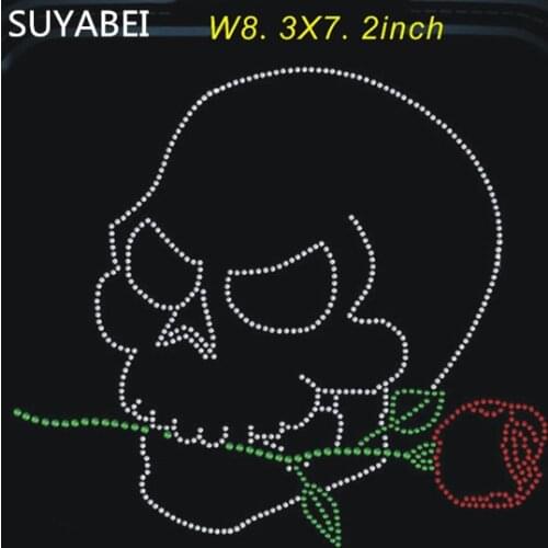 2pcs/lot Skull bite rose rhinestones transfer on design rhinestones fix hot fix rhinestone transfer motifs for bag shoes coat