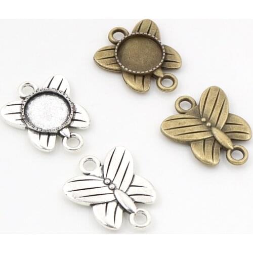 20pcs 12mm Inner Size Antique Bronze Silver Plated Fashion Style Cabochon Base Cameo Setting Charms Pendant