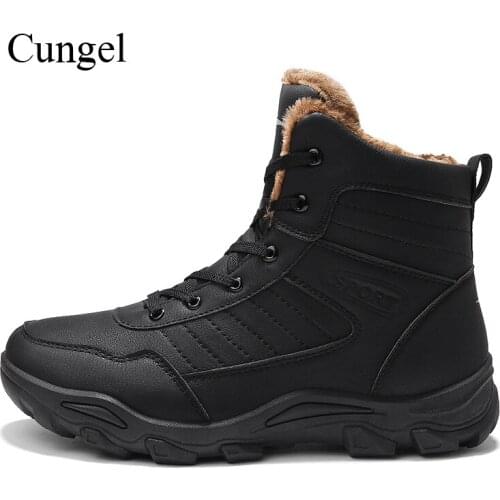 Cungel Winter Men Hiking shoes Keep warm boots Plush lining Outdoor Trekking Climbing boots Mountain Waterproof Ankle boots