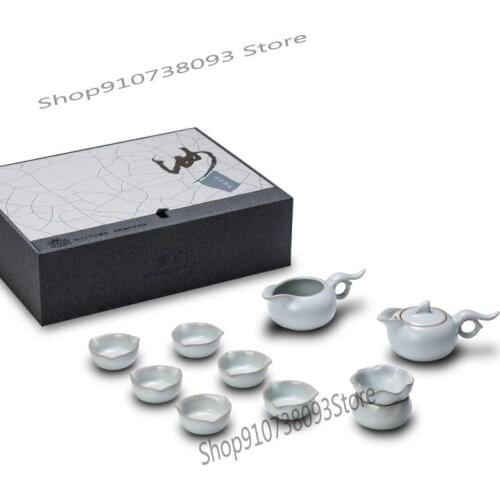 Tea Set Kungfu Tea Set Family Simple Open Piece Ru Kiln Teapot Taiwan Tea Cup Office Ceramic Tea Set