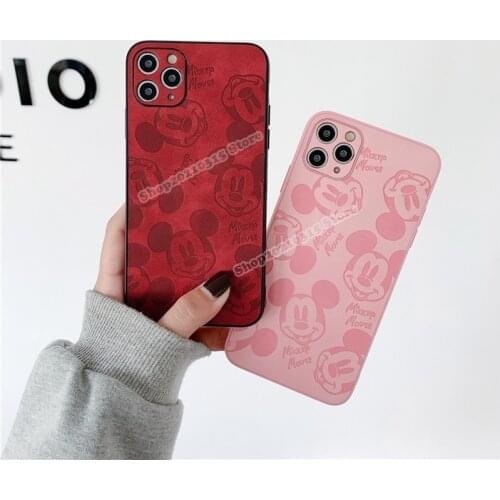 Disney Mickey Mouse Phone Cases for IPhone 7 8 XS Max XR 11 Pro Max 12 Pro Max Imitation Leather Phone Back Cover Cartoon Shells