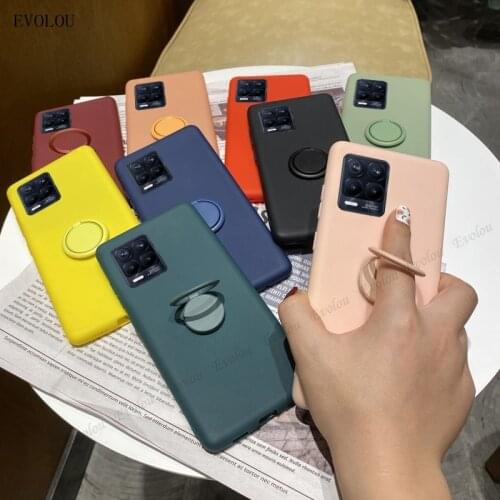 For Realme 8 Pro C20 A55 A94 A54 Case Soft Silicone Ring Stand Phone Case For OPPO Reno 4 Lite 5 F19 F17 Pro 4F Matte Back Cover