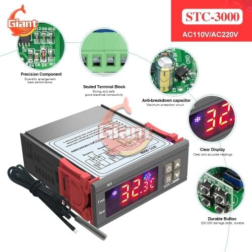 STC-3000 AC 110V-220V Digital Temperature Controller Homehold Thermostat for Arduino Sensor Thermoregulator Relay for Incubator