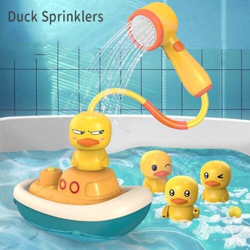 Baby Shower Bath Toys Cute Yellow Duck Electric Rotating Kids Water Spray Sprinkler Toys Faucet Bathing Water Spray Shower Head