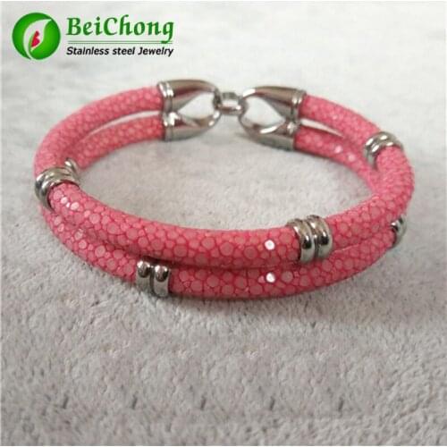 Exclusive customization Couple leather bangles luxury Stingray Skin leather bracelet with small charms