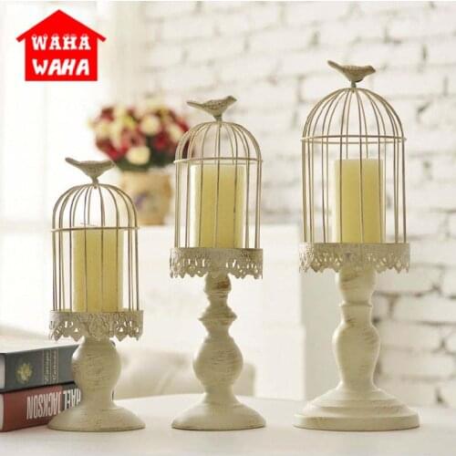 European Candlestick Cube Stand Candle Holders White Hollow Bird Cage Carved Candle Holder Wedding Candle Holders Home Decor