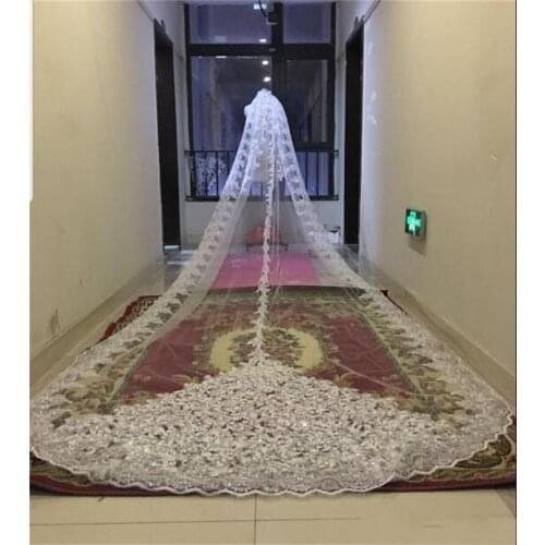 Cathedral Length Bridal Veils with Appliques In Stock Long Wedding Veils 2020 Vestido De Noiva Longo