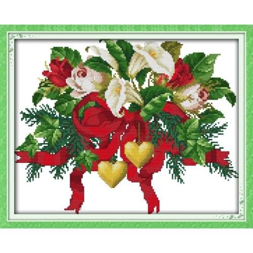 Joy Sunday Cross Stitch Christmas Bouquets Canvas Printed DMC Cross Stitch Needlework Kit Christmas Home Decoration Send Gift