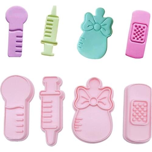 4pcs Baby Bottle Thermometer Syringe Cookie Cutter Plastic Biscuit Knife Fruit Cake Kitchen Tools Mold Embossing Printing