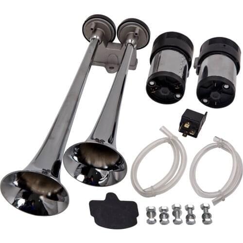For 150DB LOUD DUAL TRUMPET TRAIN AIR HORN SYSTEM COMPRESSOR KIT CAR TRUCK 12V 24V