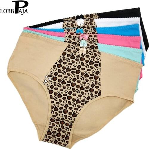 Lot 6 PCS Womens Underwear Cotton Ladies Panties High-Waisted Plus Size Leopard Printed Briefs #9282 XXL 3XL 4XL