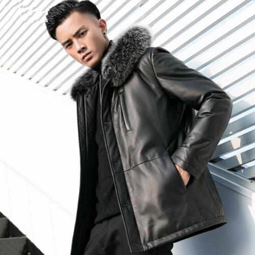 Leather Jacket Sheepskin Genuine Leather Jacket Men Duck Down Winter Coat Mens Leather Jacket Chaqueta Cuero Hombre YY870