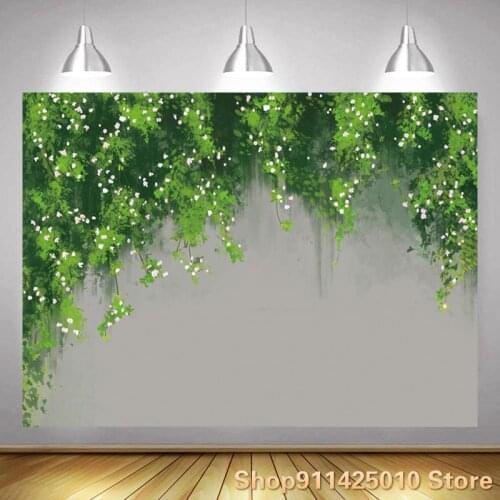 Beautiful Flowers Green Plants White Wall Background Children Room Decoration Photography Studio Digital Photo Custom Backdrop