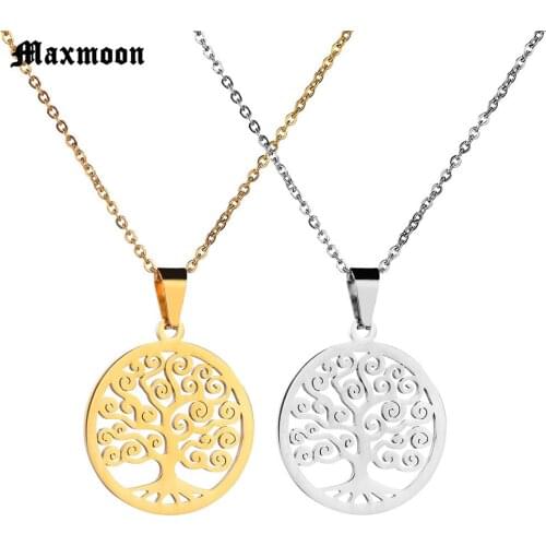 Maxmoon Fashion Silver Color Gold Color Tree Of Life Pendant Necklace totem religion collares populares wedding Valentines Day