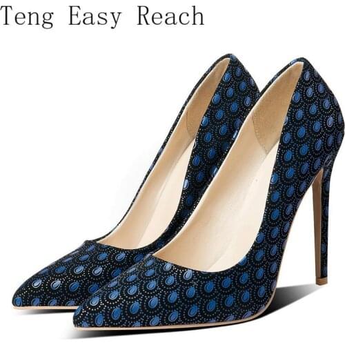 Fashion Peacock Pattern Womens Shoes Super High Heels Pumps Slip On Pointed Toe Summer Spring Ladies Shoes Black Blue Gray