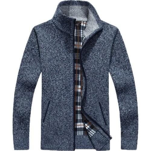 Mens Autumn Winter Cardigan Zipper Sweater Thickened with Velvet Men Loose Trade Sweater Jacket Jacket Men