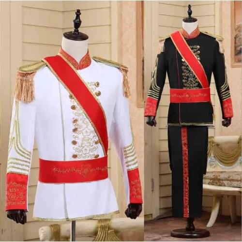 Men`s Deluxe Suit Medieval Vintage White Black Male Royal Court Prince Dress Cosplay Halloween King Costume For Men Plus Size XL