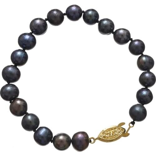 Natural black freshwater cultured pearl 7-8,8-9mm nearround beads created for handmade bracelets 7.5inch B1524