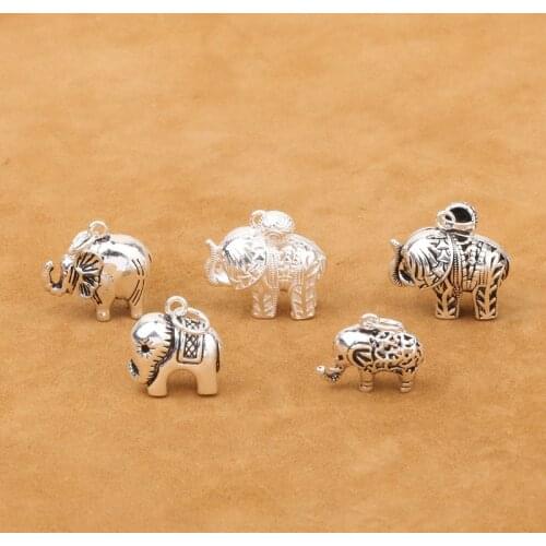 Bulk Commodity Wholesale Batch S925 Sterling Jewelry Thai Silver Diy Crystal Bracelet Exotic Accessories Hollow Elephant Pendant