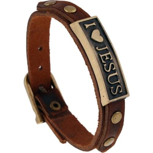 Wholesale Mens Bracelets Cool Man I Love Jesus Letters Metal Charm Bracelets Christmas Gifts Wristband for Boy Male Belt Buckle