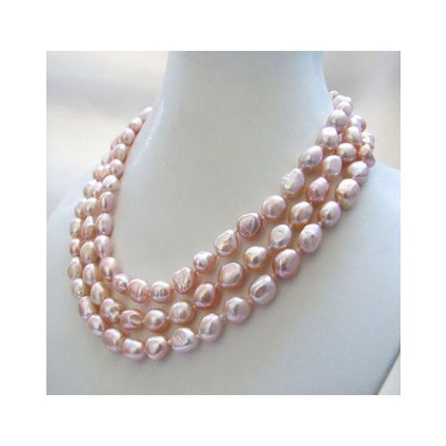 Free shipping 3 strands genuine natural 7-9MM pink baroque freshwater pearl necklace 17-19"