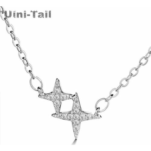 Uini-Tail hot sale new 925 sterling silver size star micro inlaid necklace sweet temperament fashion trend star necklace ED732