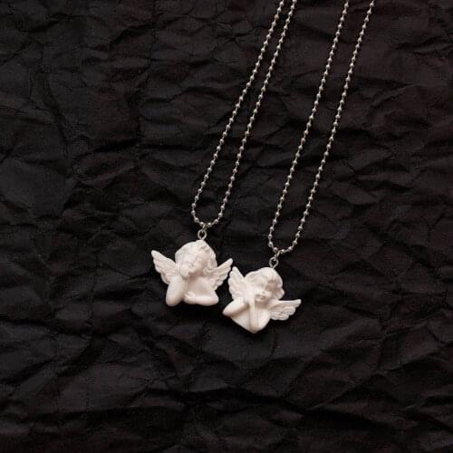 Cute Cupid Angel Pendant Stainless Steel Necklace for Women Long Chain Baby Shaped Neck Jewelry Sweet Gifts for Friendship