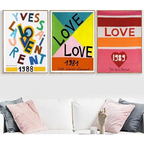Yves Saint Laurent Love Poster Exhibition Wall Art Nordic Style Canvas Painting Simple Love Living Room Home Decoration Picture