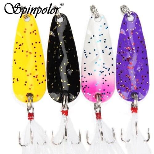 Spinpoler 4 pcs/lot Metal Spinner Spoon Fishing Lure Rotating Hard Lure For Trout Pike Peche With Feather Treble Hook Tackle