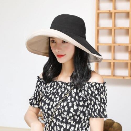 2021 Anti-UV Wide Brim Cotton Linen Sun Hat For Women Vacation Summer Panama Foldable Bucket Hat Large Brim Korean Beach Sun Hat