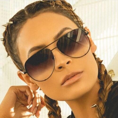 Brand Designer Oversize Pilot Sunglasses Metal Frame Women Fashion Mirror Sun Glasses Female Gradient Brown Oculos Cateye Men