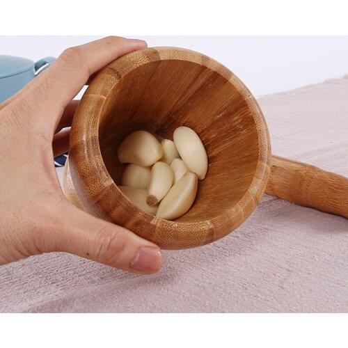 Pestle Mortar Crusher Chopper Tool Garlic Press Solid Mincer Bamboo 9.5*9.5CM
