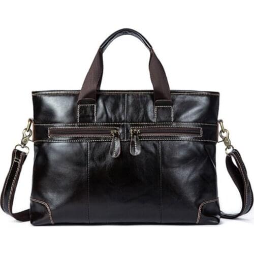 Genuine Leather Mens Bag Handbag Briefcases Business Men Messenger Bag Natural Cowskin Vintage Laptop Bags Office Bag Briefcase