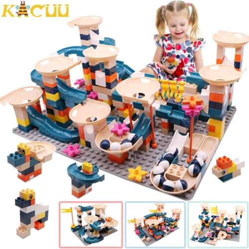 Creative Big Size Marble Race Run Maze Ball Track Building Blocks Compatible with Duploed DIY Funnel Slide Bricks Toys Gifts