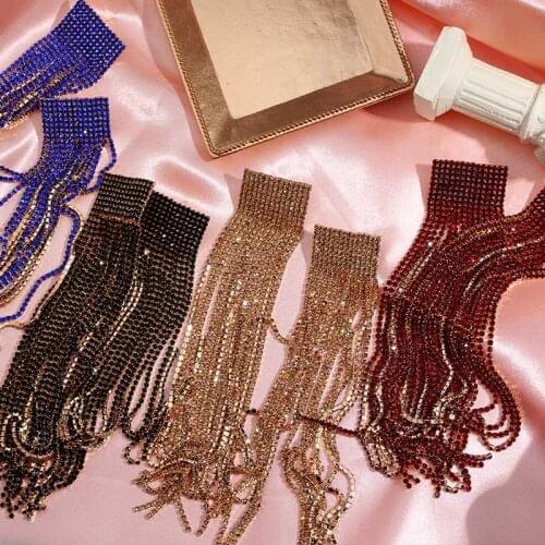 Vintage Rhinestone Drop Earrings for Women New Fashion Crystal Tassel Long Earring Shining Luxury Party Jewelry Gift Big