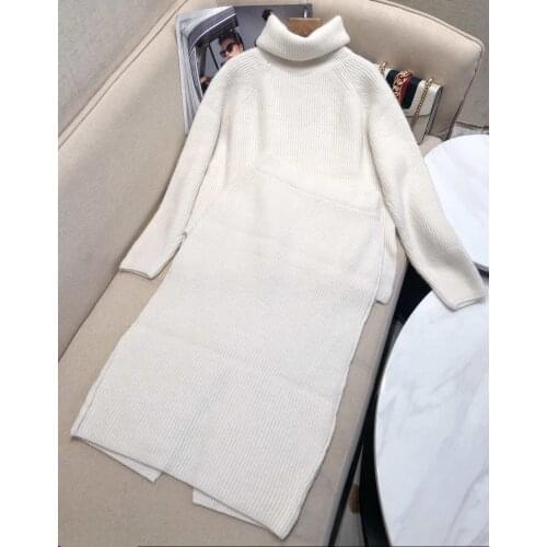 New ladies fashion 2021 casual suit neck pullover lazy sweater+ high waist bag hip skirt 2-piece set 1116