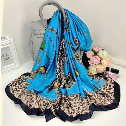 Female Leopard Print Silk Scarf Fashion Bandana Summer Chain Shawl New High-Grade Scarves Kerchief Popular 180X90CM Beach Towel