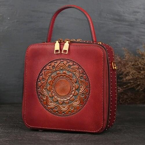 2019 Lady Handbags Women Messenger Bags Genuine Leather Flowers Cowhide Zipper Ladies Chinese Style Embossing Bag